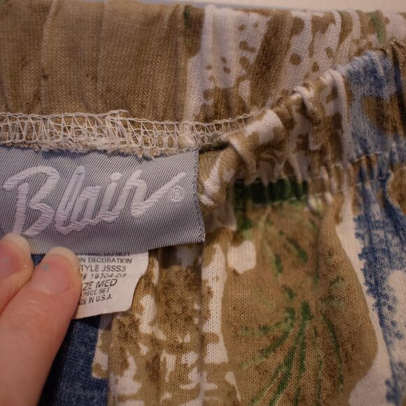 Boho VTG Blair Shorts Patchwork Floral Geometric Blue Tan 90s M | Soft Summer - Picture 5 of 5